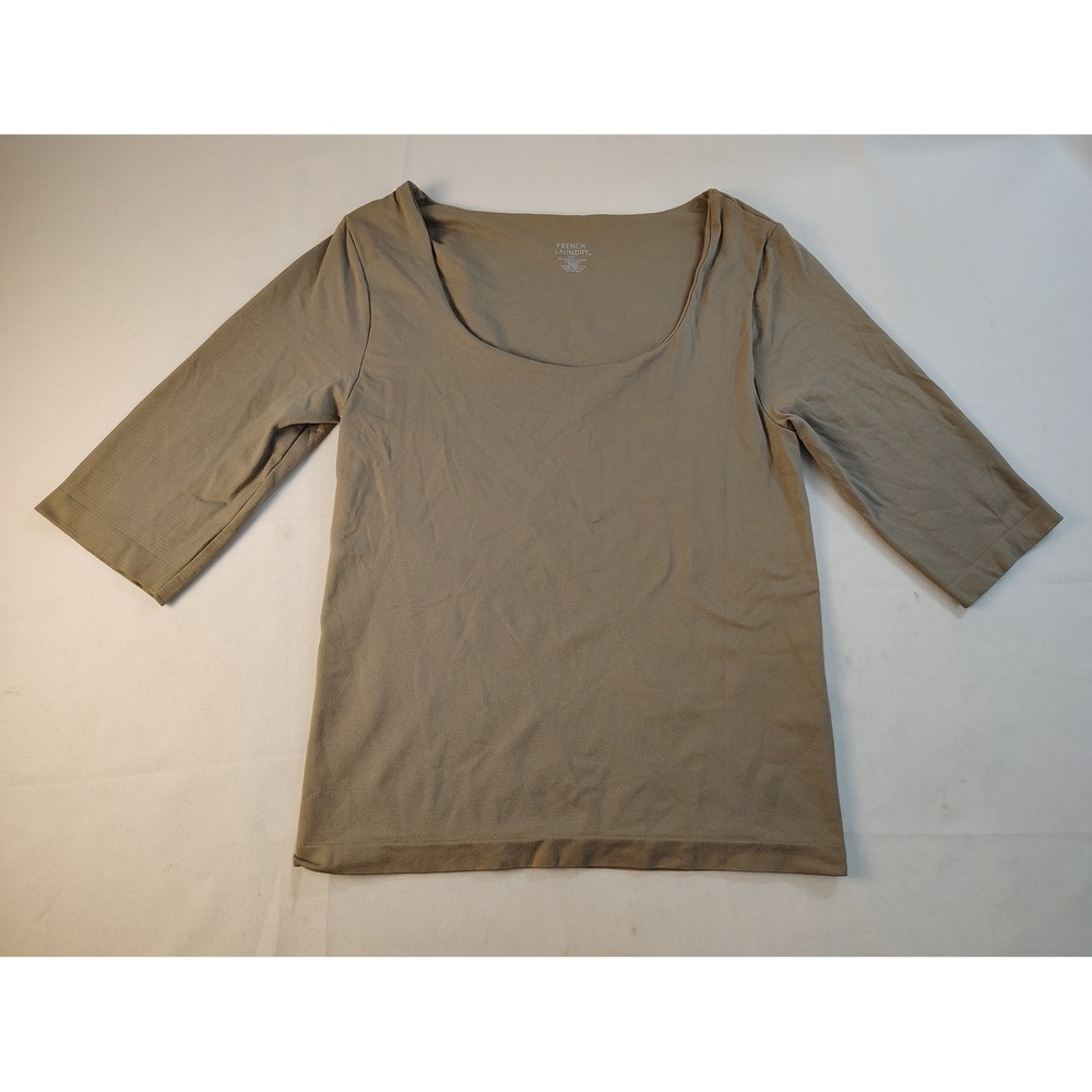 French Laundry Womens L/XL Taupe Brown Scoop Neck 3/4 Sleeve Seamless Top
